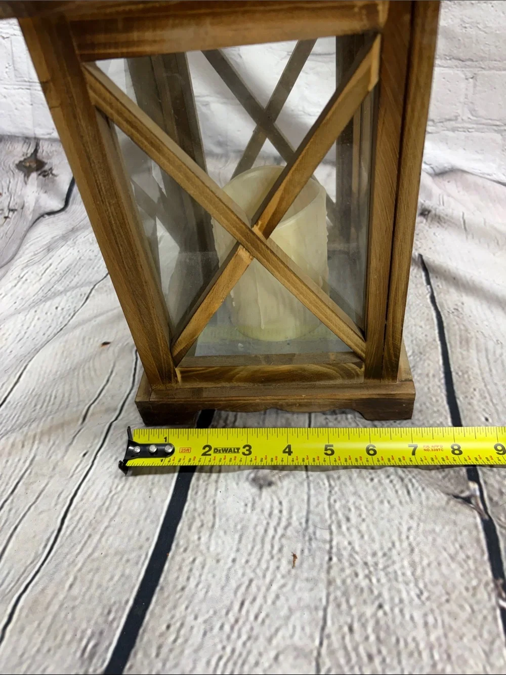 CK Designs Rustic Wood Lantern with Black Metal Top Flameless